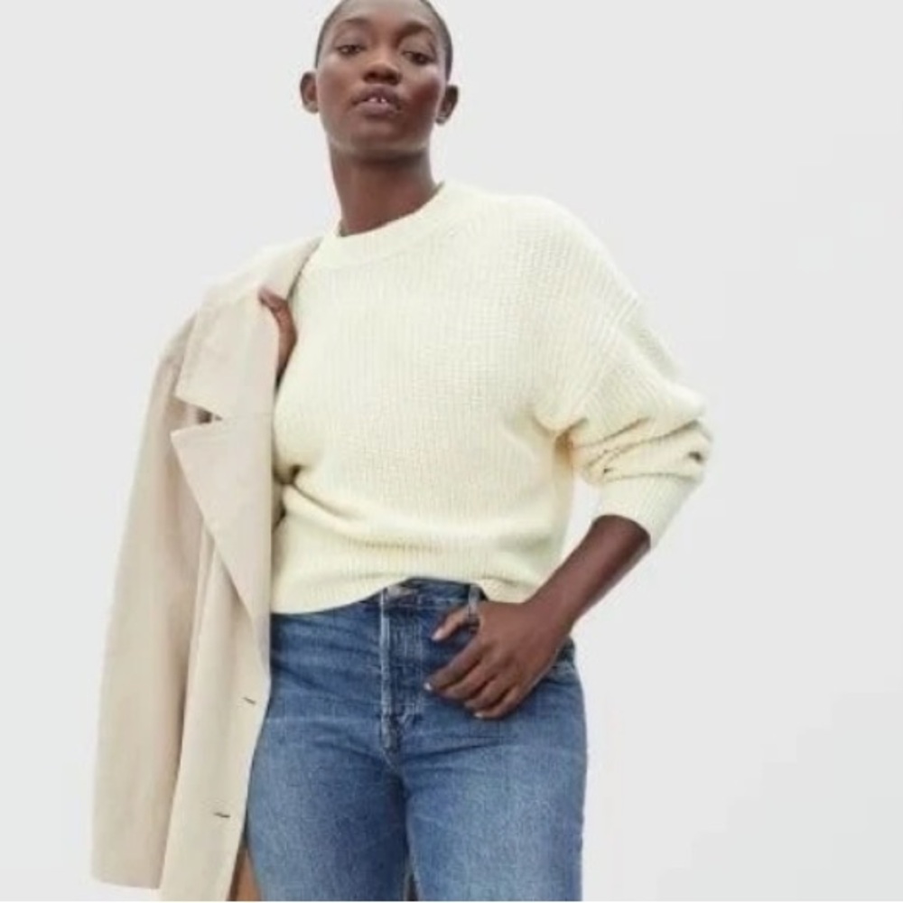 Everlane The Texture Cotton V-Neck Ribbed Knit Sweater Small S